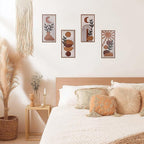 Orange Boho Wall Art Set of 4, Abstract Geometric Wooden Terracotta Wall Decor, Mid-Century Modern Aesthetic Artwork with Arch, Vase & Botanical Design for Modern Home Decor for Bedroom, Office & Living Room(B)