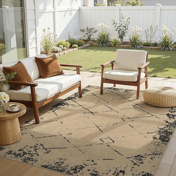 6x9 Jute Rug for Living Room: Farmhouse Carpet Indoor Outdoor Washable Non Slip Area Rug for Bedroom Patio Backyard Dining Room Table Home Office - Modern Brown