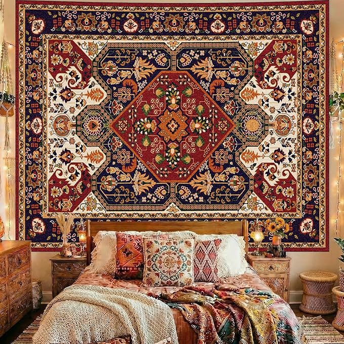 Apdidl Boho Hippie Wall Tapestry for Bedroom Aesthetic, Mandala Indian Bohemian Tapestries Art Decor, Vintage Orange Floral Cool Vertical Wall Hanging for Living Room Dorm 51" X 60"