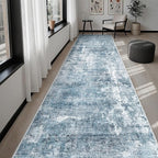 Runner Rug 3x10 Washable Non-Slip Hallway Runner Rugs for Kitchen Bathroom Laundry Room Blue/Grey Vintage Floor Carpet Runners for Hallways Entryway