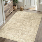 HUGEAR Area Rug 5x7 Retro Beige/Brown Machine Washable Living Room Rugs Distressed Vintage Floral Vacuumable Low Pile Carpet Bedroom Office Dining Room Laundry Room Non Slip Soft Lightweight