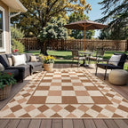 GarveeHome Easy Jute Rug 10x13 Washable Rugs for Farmhouse Living Room Checkered Indoor Outdoor Rug for Patio Non-Slip No Shed Jute Rugs Geometric Carpet for Dining Room Backyard Office, Brown