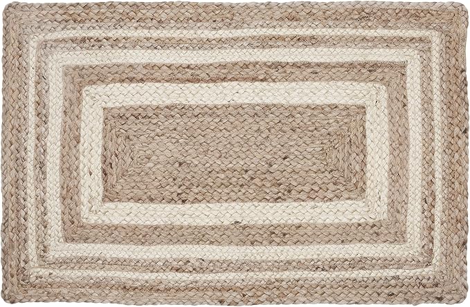 VHC Brands Jute Rug Rectangle with Pad, Natural and Crème, 20x30