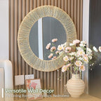 24 Inch Natural Jute Mirror, Wall Mounted Round Mirror with Metal Frame, Wall Decor Rustic Farmhouse Boho Decor Accent for Bathroom, Bedroom, Living Room, or Entryway