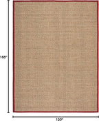 SAFAVIEH Area Rug 10x14 - Natural Fiber Collection - Large - Natural & Red, Seagrass, Basketweave Pattern with Border (NF114D)