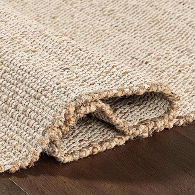 nuLOOM 6 Square Elfriede Jute & Cotton Hand Woven Area Rug, Natural, Solid Rustic Farmhouse Style, Weaved Design, Natural Fiber, For Bedroom, Living Room, Dining Room, Hallway, Office, Entryway