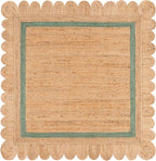 SAFAVIEH Natural Fiber Collection Area Rug - 6' Square, Natural & Light Green, Handmade Jute, Ideal for Living Room, Bedroom, Dining Space (NF896W)