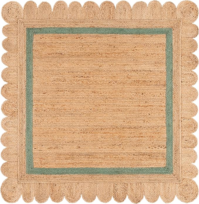SAFAVIEH Natural Fiber Collection Area Rug - 6' Square, Natural & Light Green, Handmade Jute, Ideal for Living Room, Bedroom, Dining Space (NF896W)