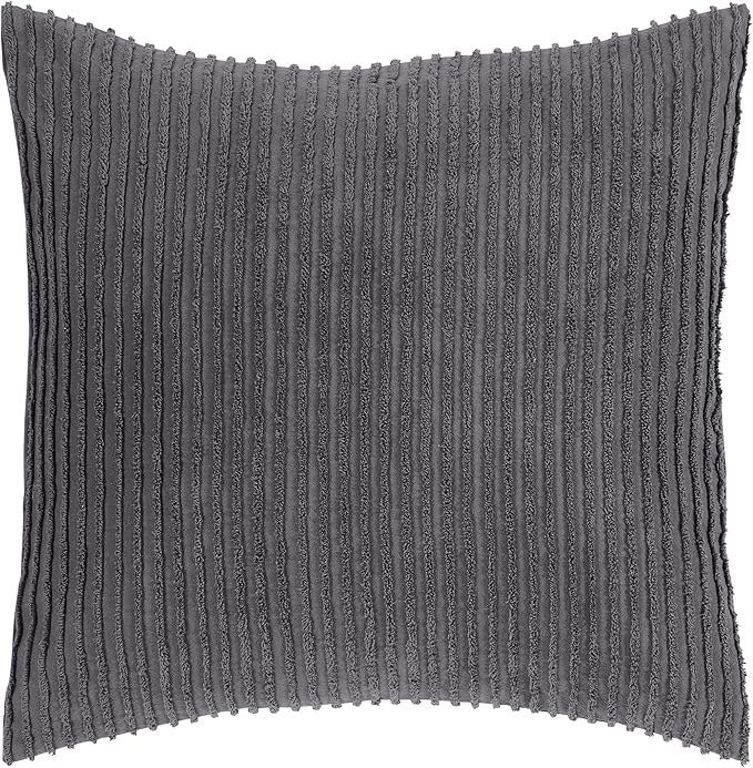 Better Trends Jullian Collection is Super Soft and Light Weight in Bold Stripes Design 100% Cotton Tufted Unique Luxurious Machine Washable Tumble Dry, Euro Sham, Gray