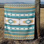 Aztec Patterned Throw Blanket with Soft Sherpa Lining, Traditional Southwestern Navajo Tribal Style Warm Throw for Camping, Outdoor, Light Weight Cozy Boho Blanket for Couch, Sofa, Bed, 60”x80”, Teal