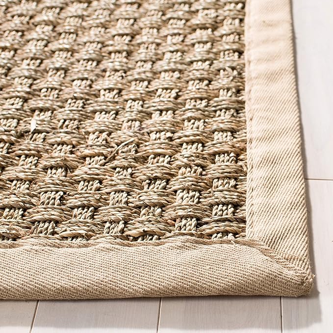 SAFAVIEH Area Rug 10' Square - Natural Fiber Collection - Large - Natural & Beige, Seagrass, Basketweave Pattern with Border (NF114A)
