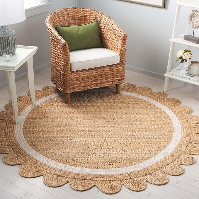 SAFAVIEH Natural Fiber Collection Area Rug - 8' Round, Natural/Ivory, Geometric Design, Ideal for High Traffic Areas in Living Room, Bedroom, Dining (NF896A)