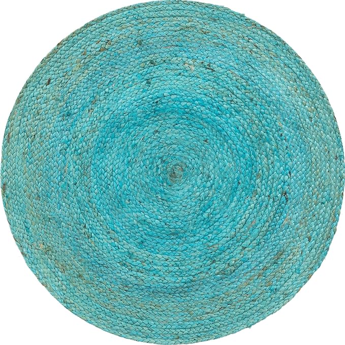 Unique Loom Braided Jute Collection Area Rug - Dhaka (3' 3" Round, Turquoise)