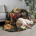 Black Floral Throw Blanket, Vintage Dark Flower Blanket for Bed Sofa Travel and Camping Flannel Blanket Gift, Super Soft Cozy Fluffy Plush Blanket for All Seasons, 50" x 60"