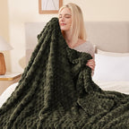 EXQ Home Fleece Blanket Twin Size for Couch or Bed - 3D Imitation Turtle Shell Jacquard Decorative Blankets - Cozy Soft Fuzzy Flannel Blanket Suitable for All Seasons(60"×80",Moss Green)
