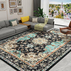 Amearea Vintage Design Black Area Rugs for Living Room, 4x6 Machine Washable Floral Collection Traditional Bedroom Rug, Low Pile Kids Room Carpet, No Slip Office Kitchen Home Decor, Black and Green