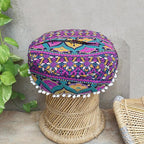 CRAFT KALA Large Hippie Mandala Meditation Floor Ottoman Pillow Cushion Pouf Cover Square Poufs Bohemian Circle Floor Cushion Case Outdoor Fireplace Yoga Living Room Decor Cover New Pink, 16" Round