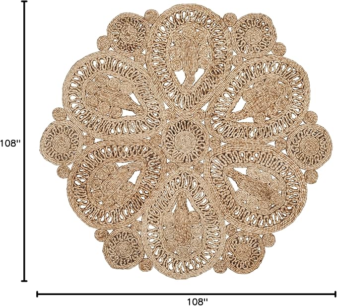 SAFAVIEH Area Rug 9' Round - Natural Fiber Collection - Large - Natural Brown, Handmade Jute, Decorative Boho Floral Design (NF360A)