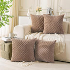 Set of 4 Light Brown Decorative Throw Pillow Covers 18x18 Inch Corduroy Pillow Covers for Bed Couch Sofa Living Room Soft Square Cushion Cases