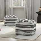 SIMPLIHOME Sommer Boho Square Pouf in Natural/Taupe Grey Handloom Woven Pattern for the Living Room, Bedroom and Kids Room