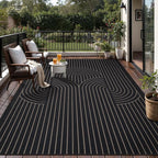 Tangsoo Modern Easy Jute Rug 8x10 Washable Area Rugs for Living Room,Black Non Slip Indoor Outdoor Carpet,Farmhouse Large Throw Mat for Balcony Backyard Dining Room Home Office Decor