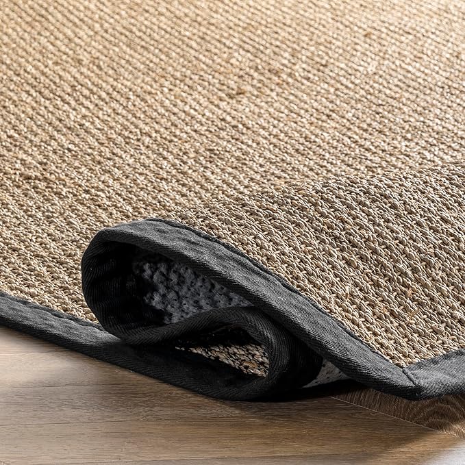 Nuloom Elijah Black/Natural, 2'6" x 6', Basketweave, Seagrass, Soft and Textured, High Traffic, Stain Resistant, Easy Clean, Durable Area Rug for Bedroom, Living Room, Dining, Den, Foyer, Entryway