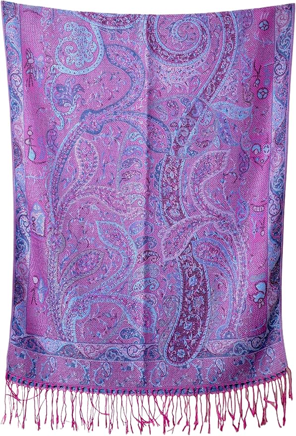 Achillea Reversible Paisley Pashmina Rave Scarf – Exotic Indian Shawls and Wraps for Evening Dresses, Festivals, All Seasons