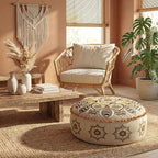 Mandala Life ART Moroccan Floor Pillow Cover Blue Gold Bohemian Décor Pouf Ottoman Latge Round Yoga Floor Cushion Luxury Kids Room Décor Boho Living Room Moroccan Floor Pillow Cotton 24x8 Unstuffed