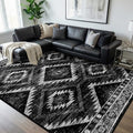 Area Rug 8x10 Rug Machine Washable Non-Slip Low Pile Print Pattern Western Rug for Living Room Bedroom Entryway Tribal Series -Black