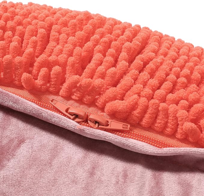 GDFStudio Modern Microfiber Chenille Cube Pouf Ottoman Foot Stool - Bean Bag Floor Chair - Foot Rest Couch for Living Room Bedroom,Coral,16"" x 16"" x 16"", Statha,coral, 314105N