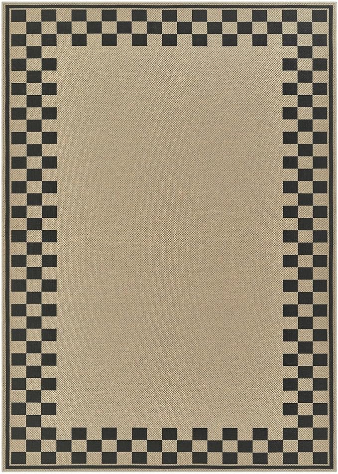 8x10 Jute Rug for Living Room: Farmhouse Carpet Indoor Outdoor Washable Non Slip Area Rug for Bedroom Patio Backyard Dining Room Table Home Office - Checkered Brown