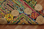 Square Area Rug - 3x3 Feet Multicolor Cape Code Chindi Cotton Jute Rug Geometric Kilim Rug Indoor Outdoor Use Carpet Flatweave Rugs for Bedroom Bedside Custom Mat Dining Table Mat
