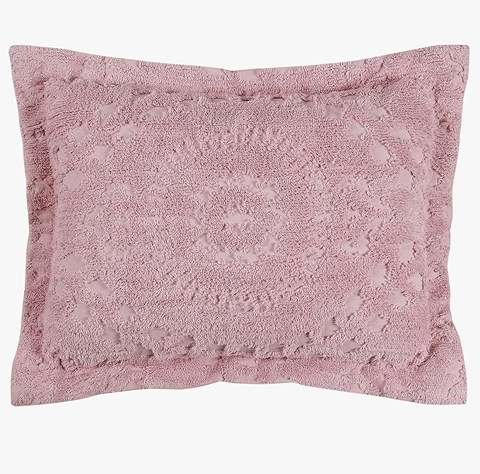 Better Trends Rio Collection is Super Soft and Light Weight in Floral Design 100% Cotton Tufted Unique Luxurious Machine Washable Tumble Dry, Standard Sham, Pink