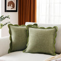 Sage Green Scalloped Pillow Cover Pack of 2 Spring Chenille Decorative Throw Pillow Covers 20x20 Cute Boho Couch Pillow Covers Aesthetic Funky Preppy Pillow Cases for Sofa Living Room