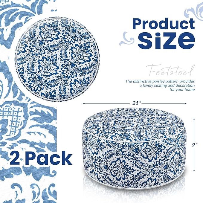 Outdoor Inflatable Ottoman Waterproof Pouf Ottoman with Handle D21 x H9, Water Repellent Portable Footstool for Patio Garden Camping or Home (Retro)