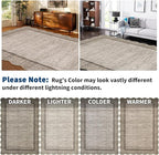 GarveeHome Scalloped Washable Round Rugs, Non-Slip Soft Round Rug 4 ft Ultra-Thin, Small Boho Circle Stain Resistant Low Pile Carpet for Entryway Kitchen Bedroom Nursery Bathroom, Brown