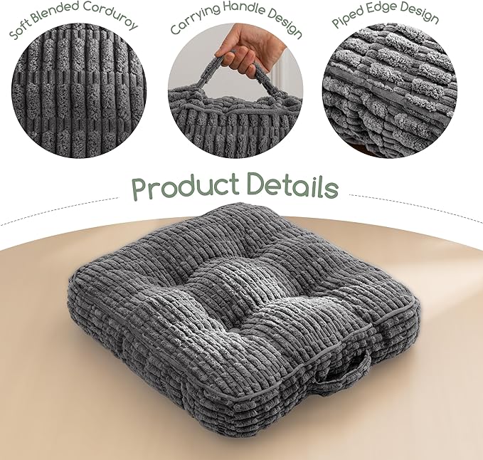 Washable Floor Pillow Cushion for Adults, Meditation Cushion Pillow, Removable Tufted Blended Corduroy Cover, Large Square Floor Sitting for Tatami Living Room or Yoga, 2Pack, Machine Washable