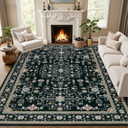 Area Rugs 9x12 Living Room Rug: Washable Rug Soft Vintage Boho Medallion Carpet Indoor Floor Non-Slip Stain Resistant Large Carpets for Bedroom Dining Room Farmhouse Nursery Home Office Black