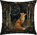 Vintage Dark William Morris Fox Floral Print Pillow Covers 18x18,Cottagecore Fox Decor,Dark Dcademia Animal Floral Decorative Throw Pillow Covers for Home Bedroom Living Room