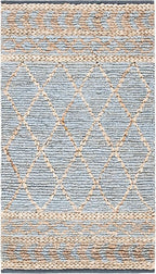 SAFAVIEH Natural Fiber Collection Accent Rug - 3' x 5', Natural & Blue, Handmade Boho Moroccan Trellis Jute, Ideal for High Traffic Areas in Entryway, Living Room, Bedroom (NF955N)