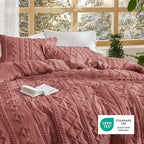 Bedsure Tufted Boho Comforter Set King Size - Grayish Pink Boho Bed Set, GentleSoft™ 3 Pieces Farmhouse Shabby Chic Embroidery Bedding, Gifts for Woman, Soft Jacquard King Comforter for All Seasons