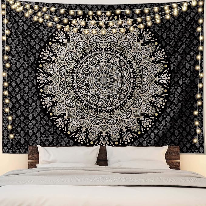 Edeesky Black Mandala Tapestry Wall Hanging Psychedelic Medallion Wall Tapestry Aesthetic Indian Hippie Decor Bohemian Art Boho Home Decoration Blanket for Bedroom,Living Room,Dorm