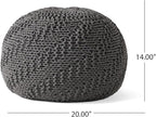 Handcrafted Knitted Cotton Round Pouf - 20x20, Modern Design, Soft and Comfortable, No Assembly, Home Decor, Knit Ottoman, Boho Floor Pouf for Living (Knitted Pouf - Dark Gray)