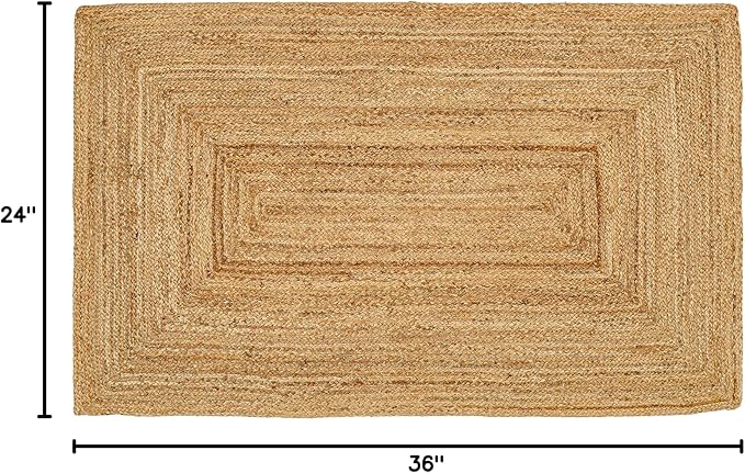 Hand Woven Jute Area Rug - 2’x3’ Feet - Rustic Beige Reversible Rectangular Rugs for Bedroom, Kitchen, Living Room - Vintage Natural Braided Entry Floor Décor Boho Jute Rug 2x3 Feet