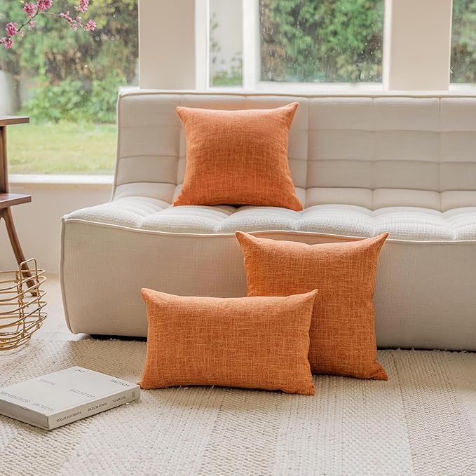 Home Brilliant Linen Throw Fall Pillow Cover Burnt Orange 20x20 Decorative Throw Pillow for Bed Couch Sofa Living Room Thanksgiving, 1 pc, Orange