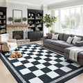 Vasofe Checkered Jute 6x9 Area Rugs, Washable Outdoor Patio Rug for Living Room Entrance Indoor Carpet, Non Slip Farmhouse Neutral Geometric Rugs for Bedroom Dining Room Backyard, Black and White
