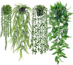 Der Rose 4Pcs Fake Plants Hanging Artificial Ivy Vine Faux Eucalyptus Hanging Plants, Boston Fern, String of Pearls for Living Room Aesthetic Bedroom Boho Kitche Wall Shelf Indoor Outdoor Decor