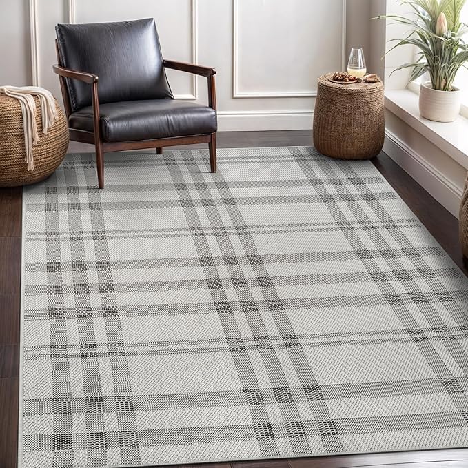 CAMILSON Easy Jute Rug 9x12, Indoor Outdoor Off-White Color Fiber Area Rugs for Living Room Patio and Dining Room Rug, Checkred Boho Woven Design, Easy-Cleaning, Washable Outside Carpet (9 x 12)