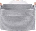 Goodpick 105L Extra Large Blanket Basket 25" x 16" x 16" Cotton Rope Storage Bins for Dirty Clothes, Rectangle Woven Laundry Basket for Living Room Bedroom, Toy Storage Baskets for Kids, Gray