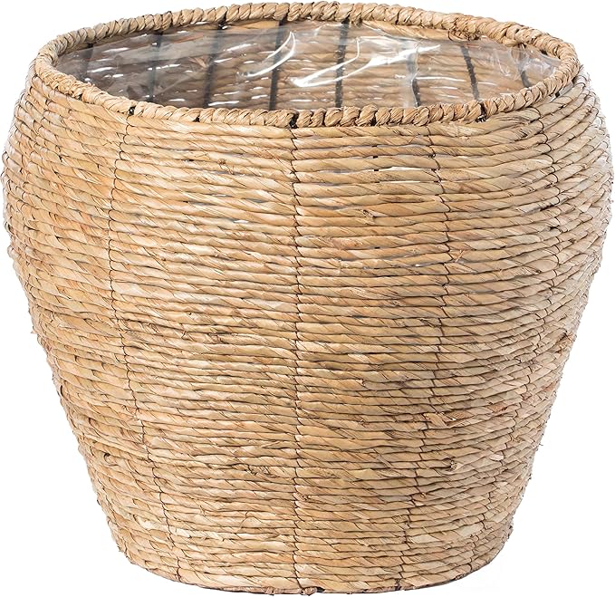 Vintiquewise Woven Round Flower Pot Planter Basket with Leak-Proof Plastic Lining - Large